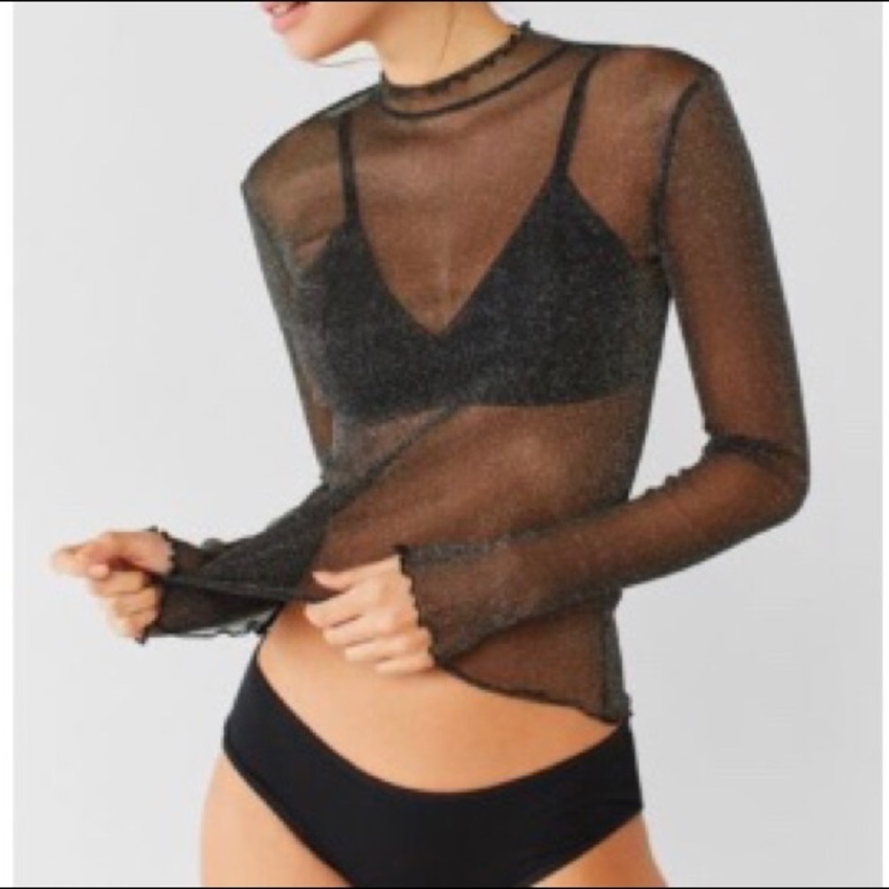 Shimmer Mesh Mock Neck Top